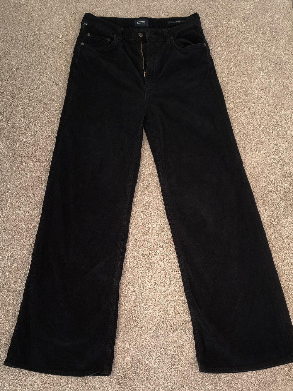 Citizens Of Humanity Paloma Black Wide-Leg Corduroy Pants 27